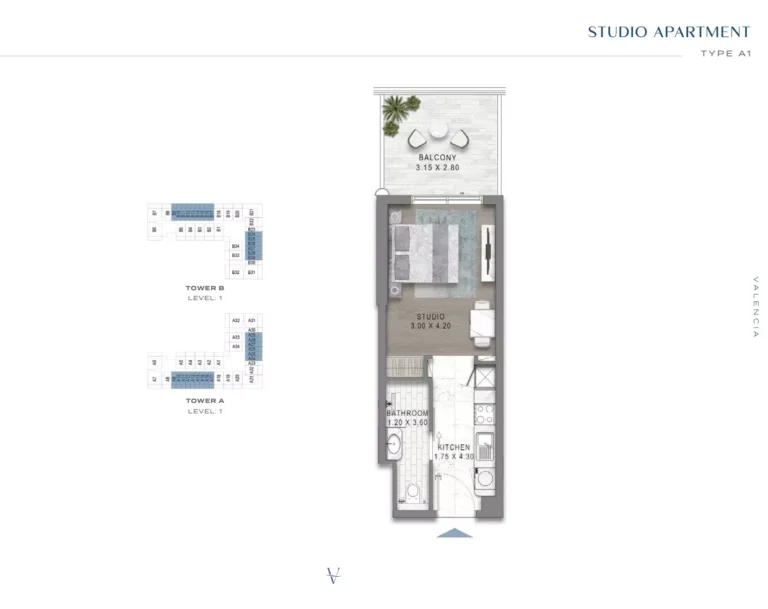 Valencia at Damac Lagoons floor plan Студия · 328 sqft