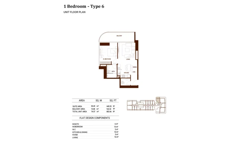 Binghatti Hillviews floor plan 1 BR · 802 sqft