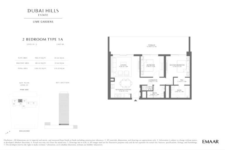 Lime Gardens floor plan 2 BR · 1283 sqft