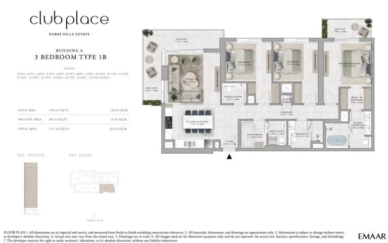 Club Place floor plan 3-спальн. · 1757 sqft