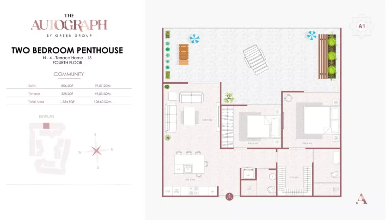 The Autograph floor plan 2-спальн. · 1384 sqft
