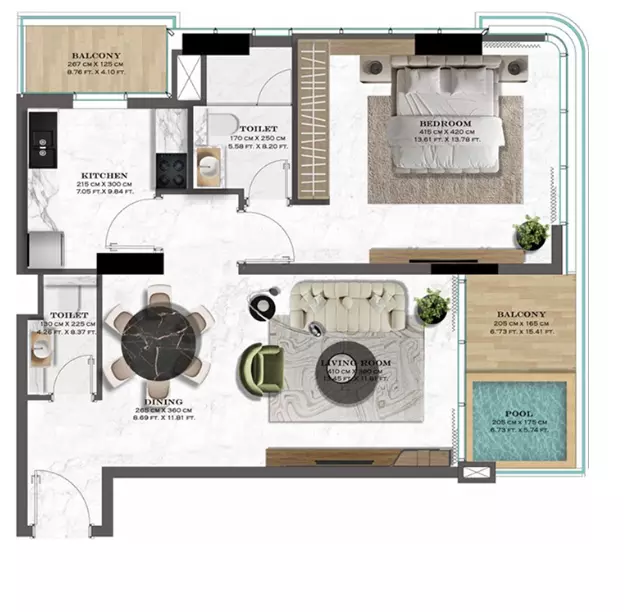 Lazord by LAPIS floor plan 1-спальн. · 667 sqft