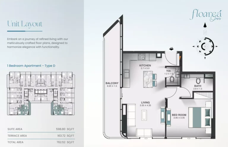 Floarea Oasis floor plan 1 BR · 762 sqft
