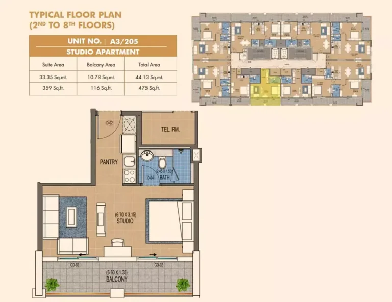 Purvanchal Triana Residences floor plan Studio · 475 sqft