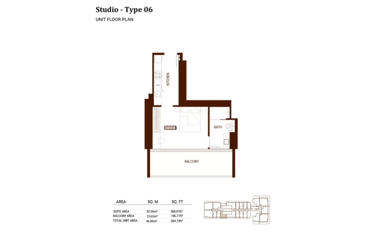 Binghatti Hillviews floor plan Studio · 504 sqft