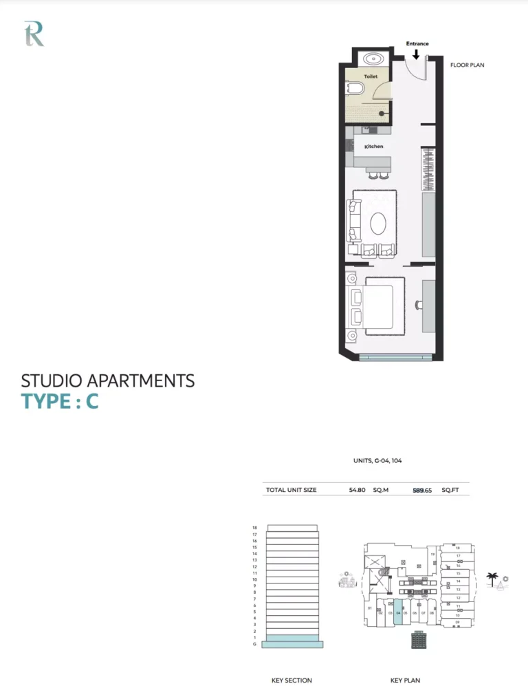 The Residences at Marina Gate floor plan Студия · 589 sqft