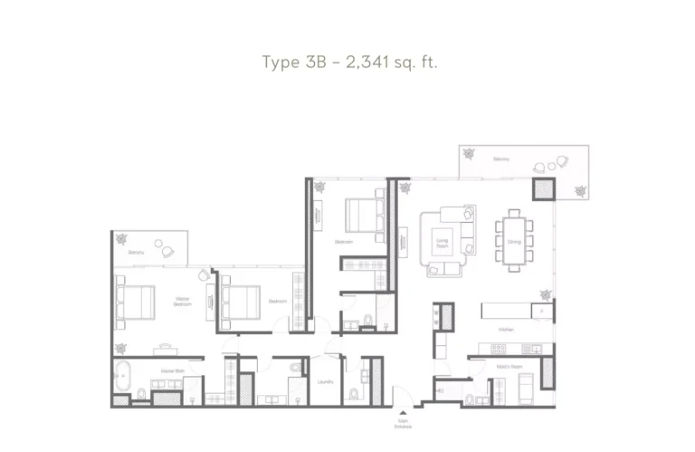 Banyan Tree Residences floor plan 3-спальн. · 2341 sqft
