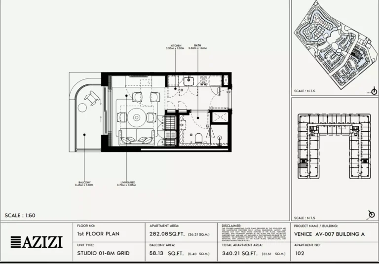 Azizi Venice 7 floor plan Studio · 340 sqft