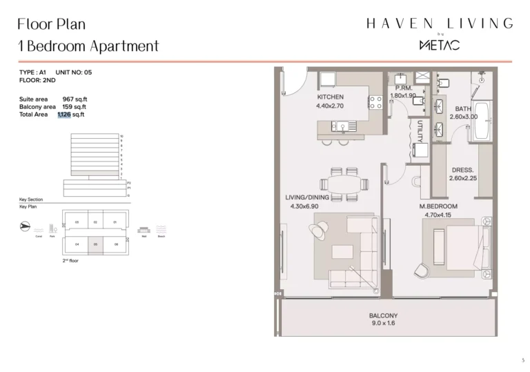 Haven Living floor plan 1 BR · 1126 sqft