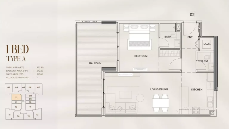 Myra Residences floor plan 1 BR · 952 sqft