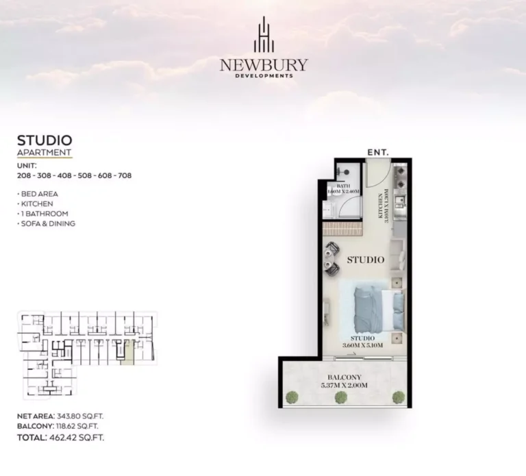 Chapter 01 by Newbury floor plan Studio · 462 sqft