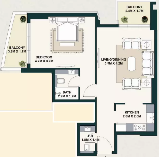 Exotica by Al Marina floor plan 1 BR · 818 sqft