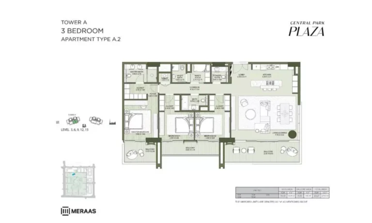 Central Park Plaza floor plan 3-спальн.
