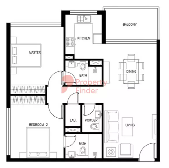 Kyoto By ORO24 floor plan 2 BR · 989 sqft