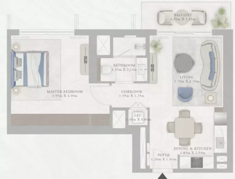 Marina Views floor plan 1-спальн. · 748 кв. фут