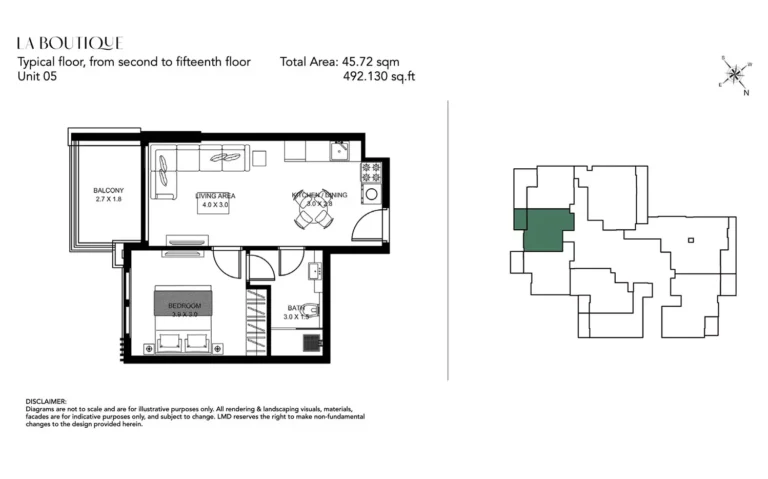 La Boutique by LMD floor plan 1-спальн. · 492 sqft