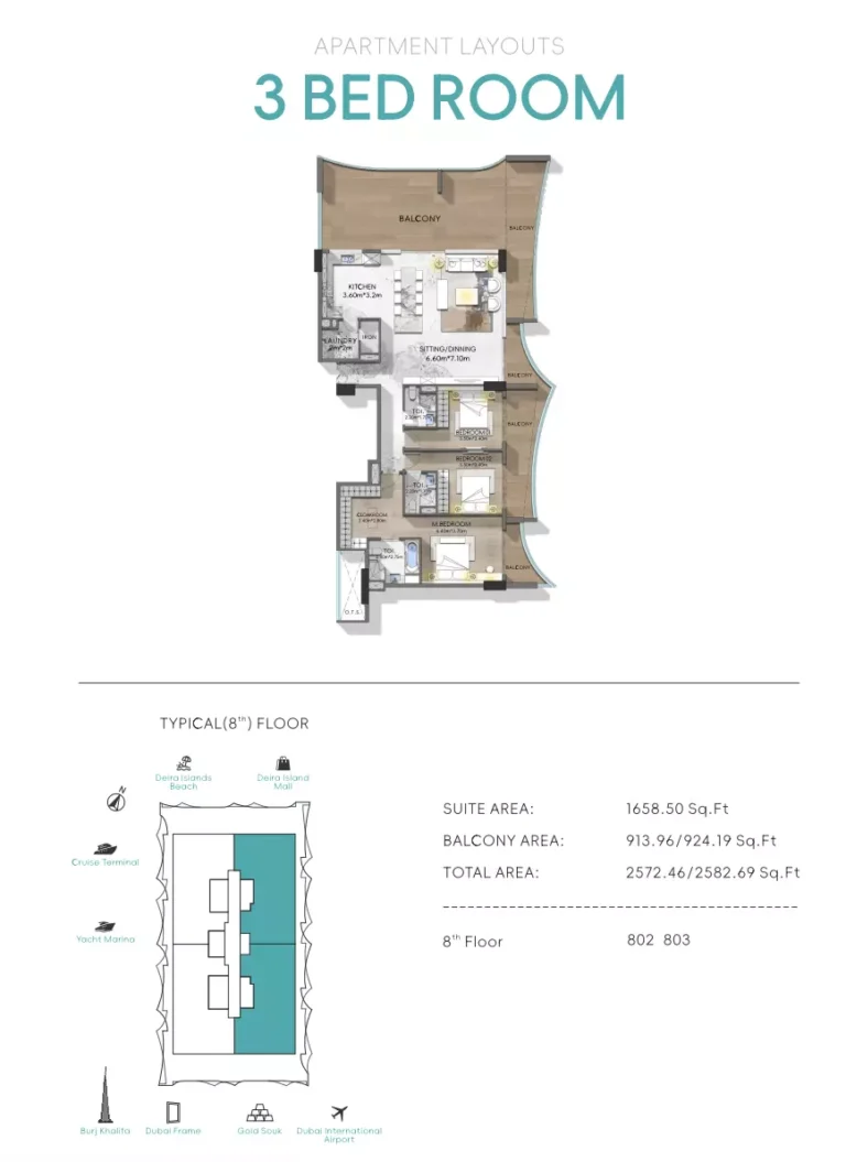 Nautis Residences floor plan 3-спальн. · 2572 sqft