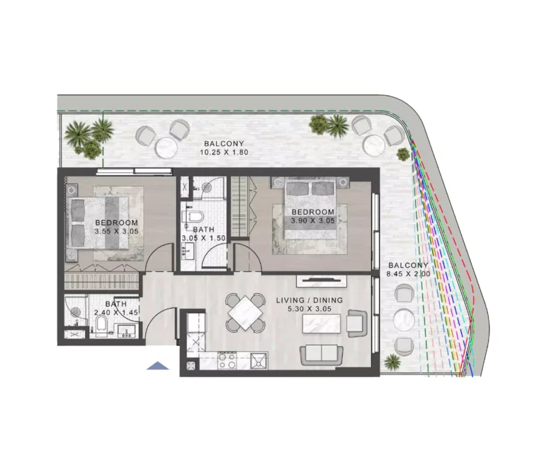Elo 3 floor plan 2-спальн. · 1037 sqft