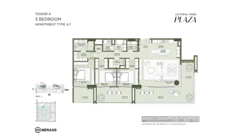 Central Park Plaza floor plan 3-спальн.