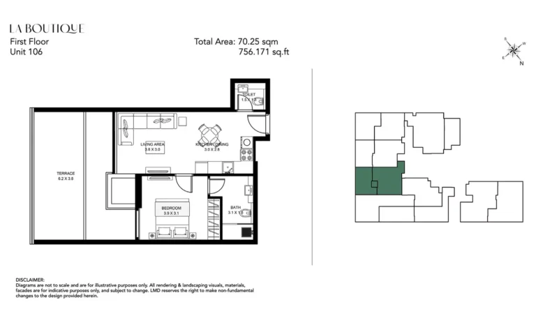 La Boutique by LMD floor plan 1-спальн. · 756 sqft
