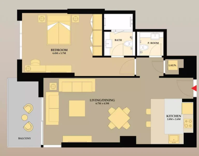 Riva Residence floor plan 1-спальн. · 902 sqft