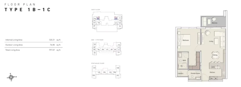 Ellington House 2 floor plan 1 BR · 797 sqft