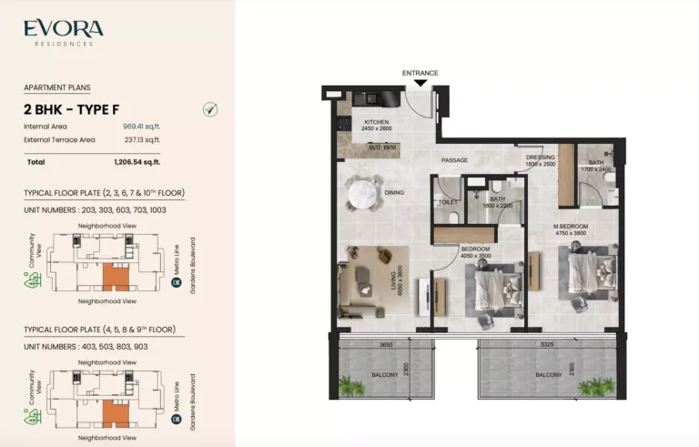 Evora Residence floor plan 2 BR · 1206 sqft