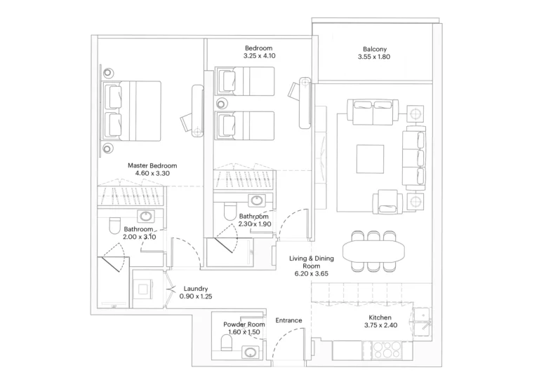 Eleve by Deyaar floor plan 2 BR · 1091 sqft