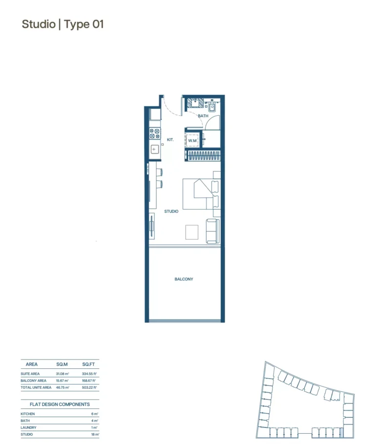 Binghatti Aurora floor plan Studio · 503 sqft