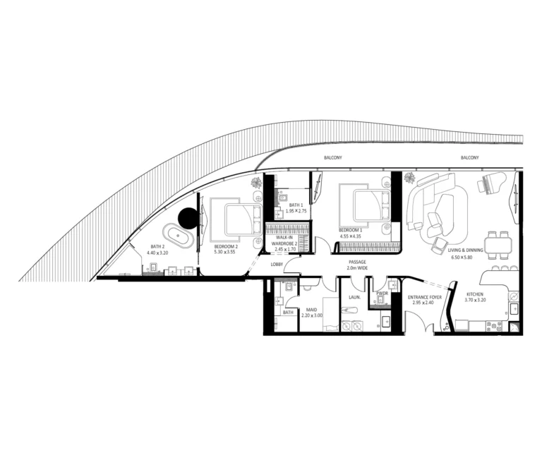 Bugatti Residences floor plan 2 BR · 2028 sqft