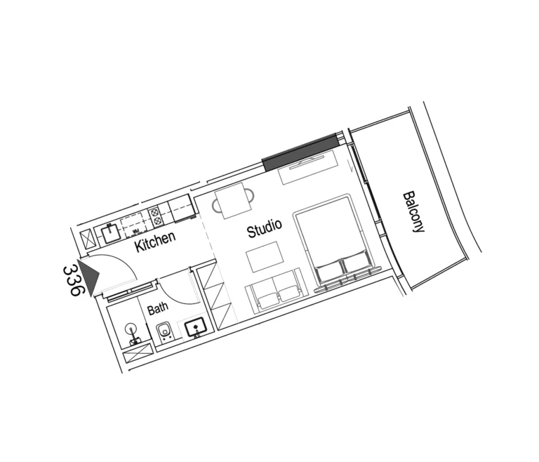 15 Cascade floor plan Студия · 433 sqft