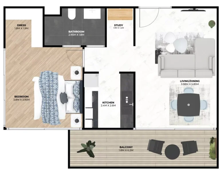 Hatimi Residences by Treppan Living floor plan 1 BR · 823 sqft