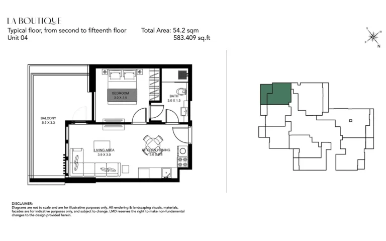La Boutique by LMD floor plan 1-спальн. · 583 sqft