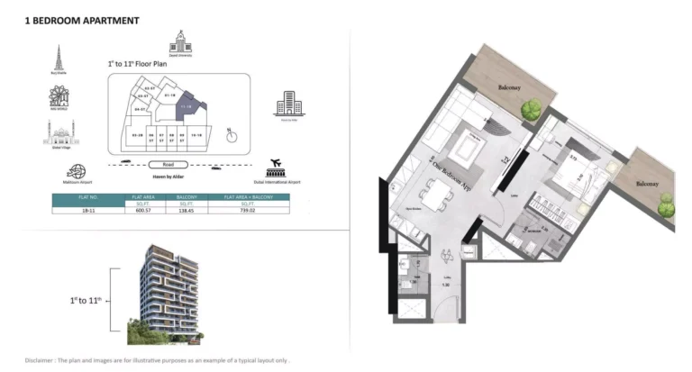 Saray Prime Residence floor plan 1-спальн. · 739 sqft