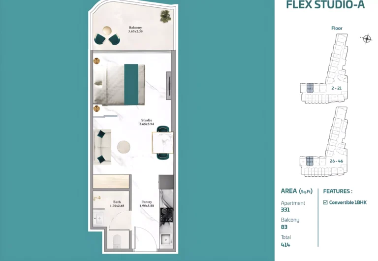 Breez by Danube floor plan Студия · 414 sqft