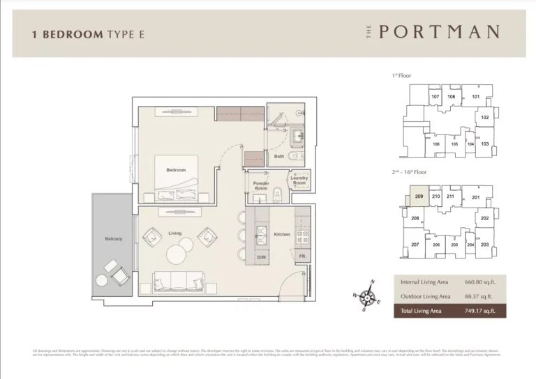 The Portman floor plan 1 BR · 749 sqft