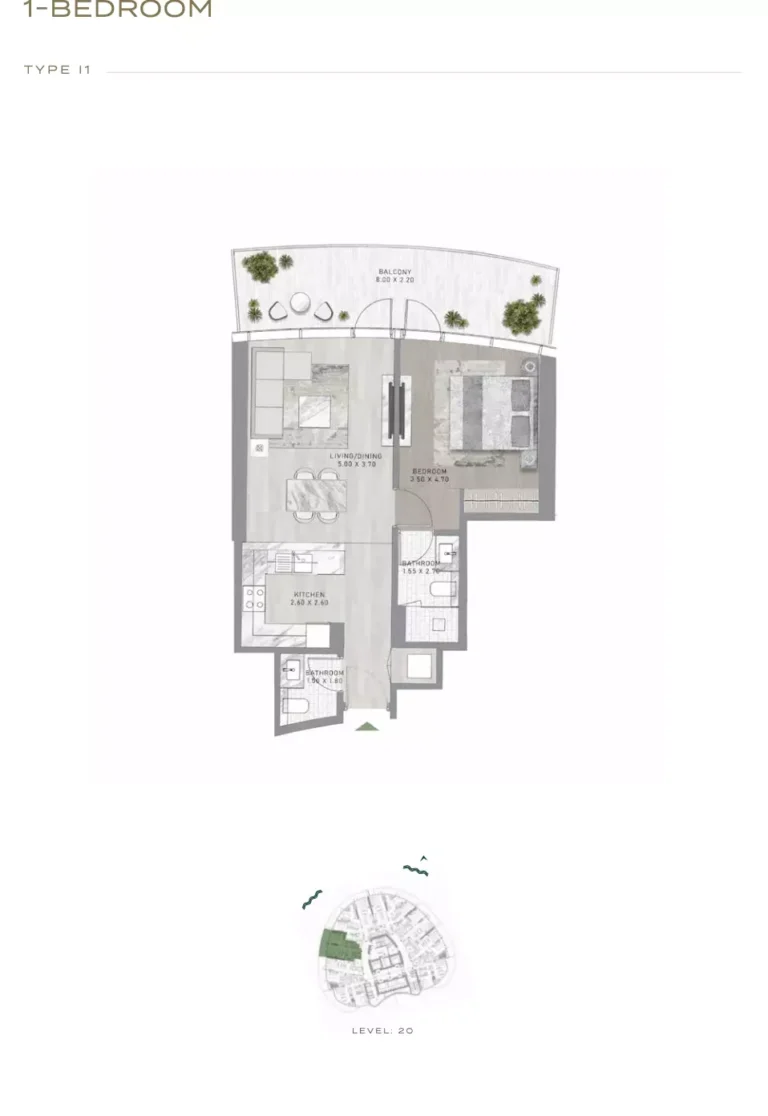 Canal Crown floor plan 1 BR