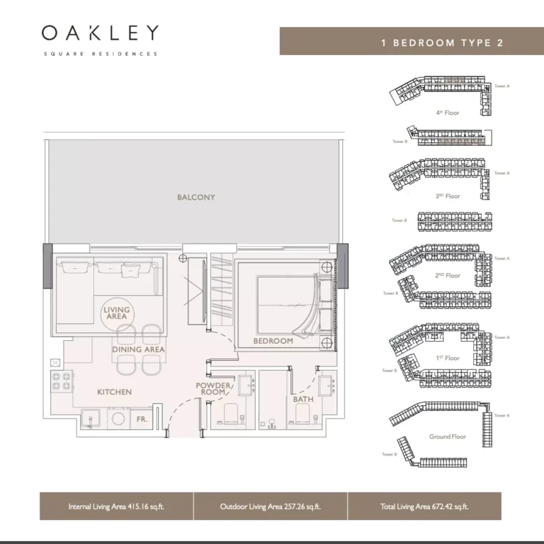Oakley Square Residences floor plan 1 BR · 672 sqft
