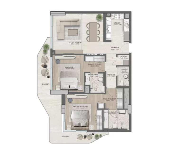 Flora Isle floor plan 2 BR · 1330 sqft