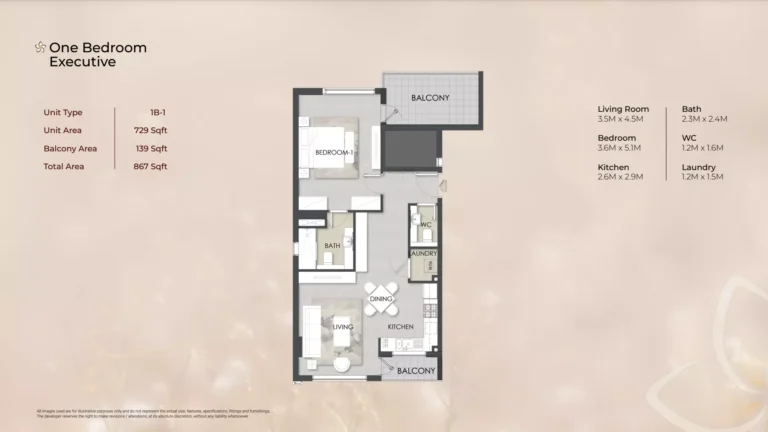 Alba Residence floor plan 1-спальн. · 867 sqft