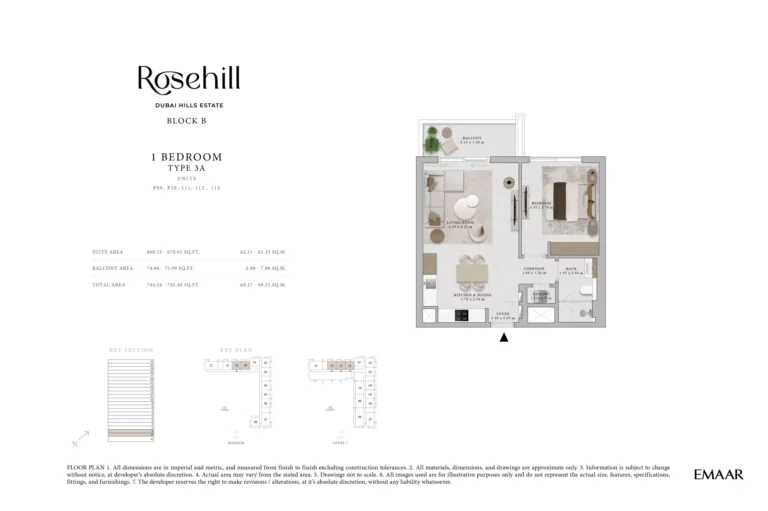 Rosehill floor plan 1 BR · 808 sqft
