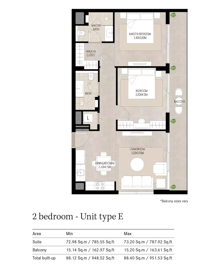 Berkshire Park floor plan 2 BR · 951 sqft