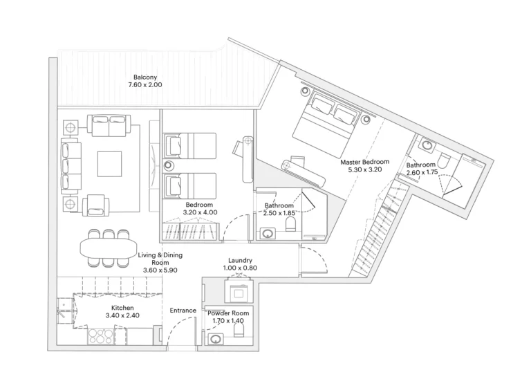 Eleve by Deyaar floor plan 2 BR · 1212 sqft