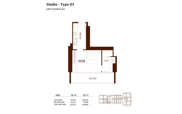 Binghatti Hillviews floor plan Studio · 468 sqft
