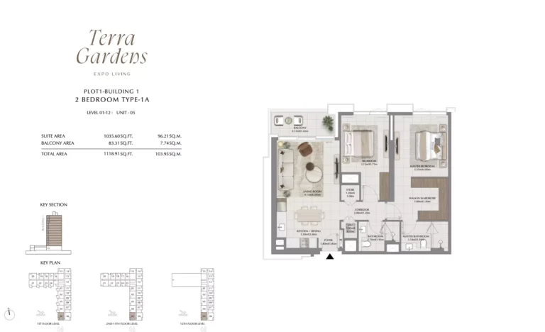 Terra Gardens floor plan 2-спальн. · 1118 sqft