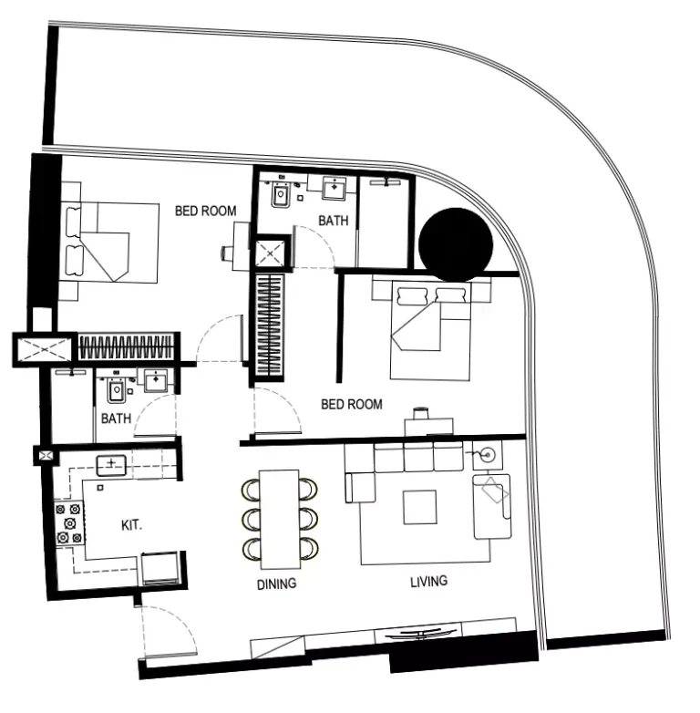Binghatti Hills floor plan 2 BR
