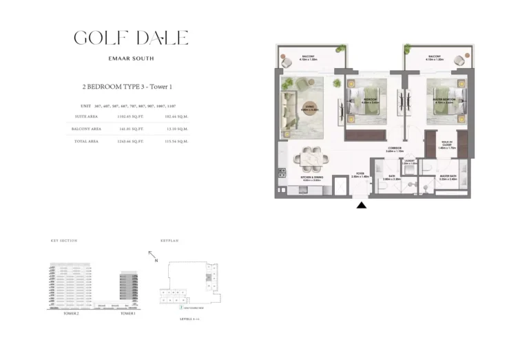 Golf Dale floor plan 2-спальн. · 1243 sqft