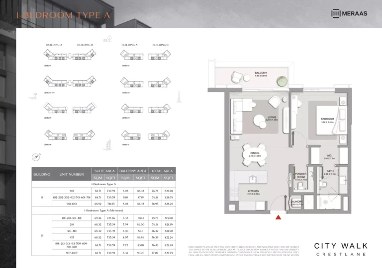 City Walk Crestlane 5 floor plan 1-спальн. · 826 sqft