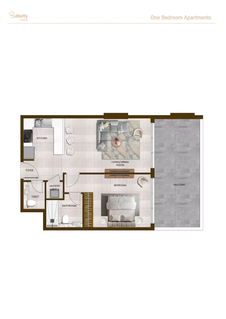 Butterfly Towers floor plan 1-спальн. · 857 sqft