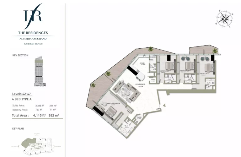 Habtoor Grand Residences floor plan 4-спальн. · 4115 sqft